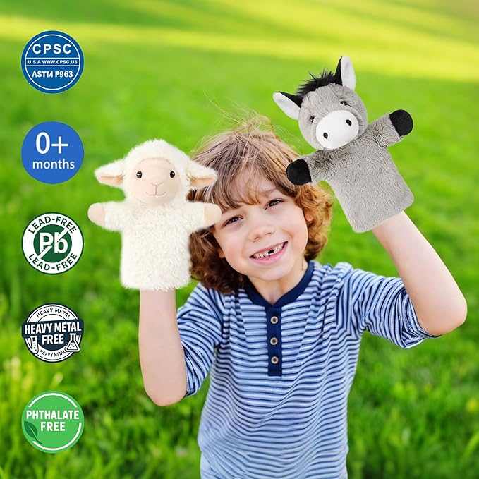 Hand Puppet for Toddlers Interactive Role Play Toy Soft Gray Farm Animal Stuffed Educational Storytelling Tool Gift Donkey