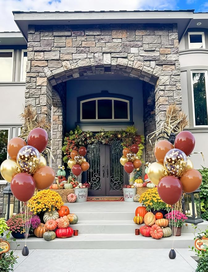Fall Balloons, 50Pcs 12 In Thanksgiving Balloons in Coco Brown Gold Confetti, Autumn Latex Balloons for Family Dinner, Harvest Festival, Fall Party & Thanksgiving Decorations