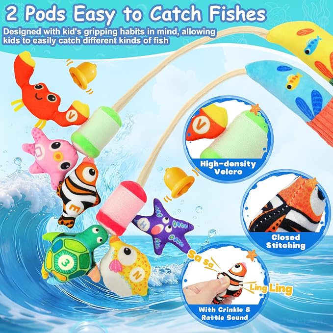 Montessori Toys for 1 Year Old, 40PCS Upgrade Fishing Game Toys for Toddlers 1-3, Educational Baby Toy for Color Sorting, Number & Alphabet Learning, Birthday Gifts for Baby Boy Girl Age 1 2 3