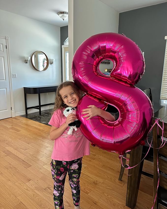 Hot Pink 8 Balloon, Number Balloons 40 Inch, 8th Birthday Decorations for Girls, Birthday Balloons, Hot Pink Party Supplies, Number 8 Balloon