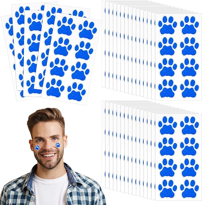 120 Pairs Blue Eye Black Bulk Tiger Paw Football Stickers Sport Glitter Eyeblack Sticker Team Spirit Accessories for University College Game Day Sports Fans Themed Party Supplies