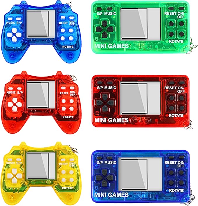 6pcs Video Game Party Favors, Mini Gaming Party Favors, Video Game Keychains, 8-bit Handheld, Birthday Party Supplies for Kids, Return Gifts for Birthday Party Decorations Supplies