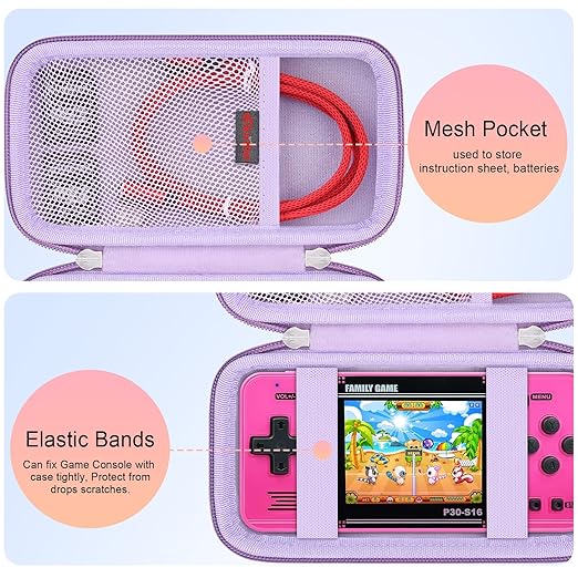Elonbo Carrying Case for TaddToy/WELLST·G/Beijue/FAMILY POCKET/CCTU/X- JOYKIDS/GREENCREEK/Beico/KAVOYI/GuaiyeyeAP/TEBIYOU Handheld Game Console, Portable Electronic Gaming Player Bag, Purple