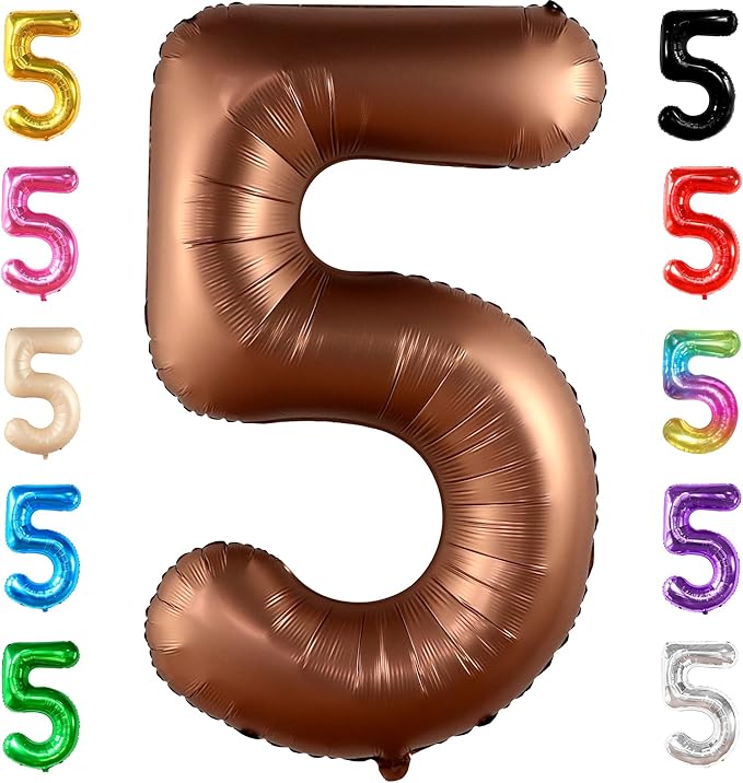 KatchOn, Coffee Brown Number 5 Balloon - Huge, 40 Inch | Number 5 Brown Ballon for 5th Birthday Decorations | Safari 5 Balloon | 5 Coffee Balloons for 5th Birthday Decorations Girl