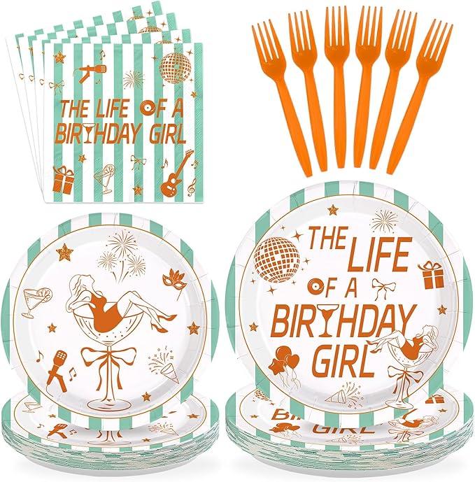 The Life of A Birthday Girl Decorations in My Showgirl Era Plates and Napkins Showgirl Orange Glitter Tableware for Girls Birthday Retro Bachelorette Showgirl Themed Bday Party Supplies Serves 24