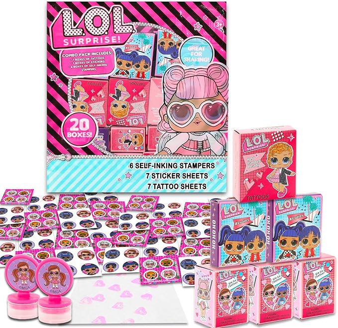 L.O.L. Surprise! LOL Surprise Party Favors for 20 Guests Bundle ~ 20 Pieces LOL Surprise Favor Boxes with Stickers, Tattoos and Stampers for Kids Birthday Party Party Supplies and Decorations