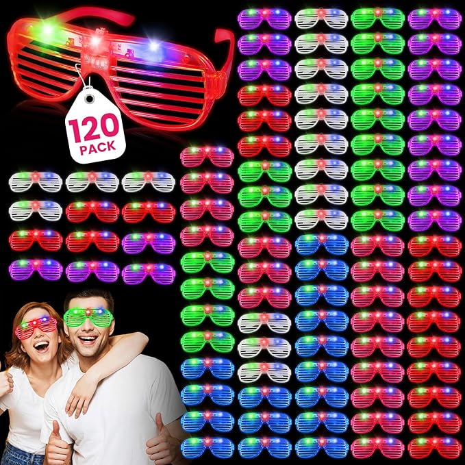 120 Pack LED Glasses ,6 Colors Light Up Glasses Glow In The Dark Party Supplies , Party Glasses for Adults , Glow Shutter Glasses for Valentines Day , New Year's Eve Decoration , Birthday