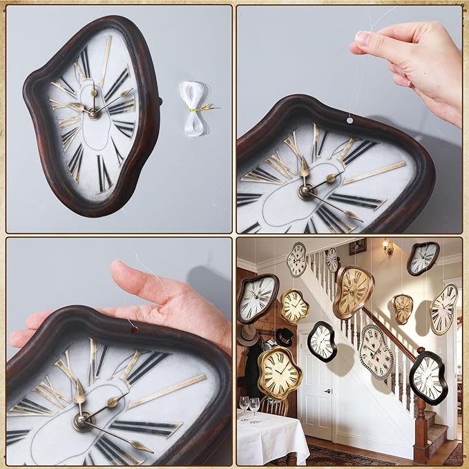 24 Pcs Wonderland Tea Party Decoration Clock Cards Hanging Banner Wonderland Melting Clock Garland Decorations Fairytale Theme Background for Birthday Baby Shower Garden Tea Party Supplies
