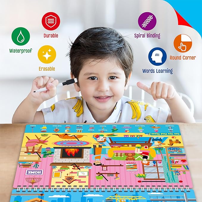 SpriteGru Search & Find Book, 30 Different Themes 32 Pages Activities Book, Montessori Learning Toy Educational Game Autism Sensory Toys for Preschool Girls and Boys