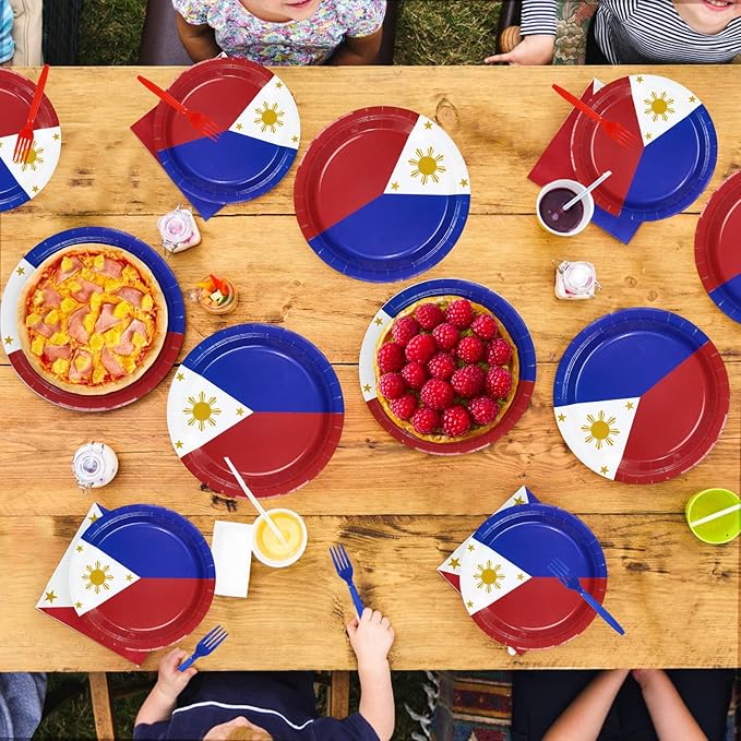 96Pcs Philippines Flag Party Supplies Philippine National Flags Plates and Napkins Philippine Independence Day Tableware Set for National Events Patriotic Festival Decorations，Serves 24