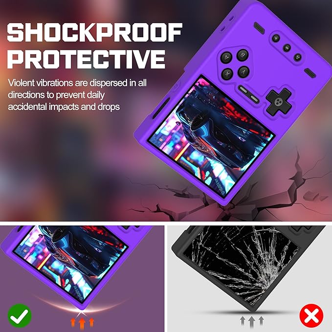 Silicone Case for Trimui Brick, Anti-Slip, Shock Proof, Soft Protective Case for Trimui Brick Handheld Game Console with Lanyard - Purple