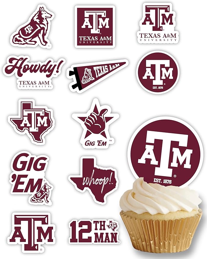 Texas A&M Cupcake Topper Party Supplies for Football, Birthday, Graduation Party Decorations (24 Pieces) (Texas A&M)
