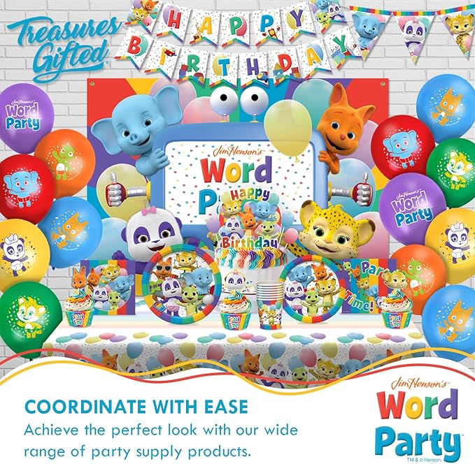 Treasures Gifted Officially Licensed Jim Henson’s Word Party Balloons - 24 Pack - 12" Word Party Birthday Balloons - Word Party Birthday Party Supplies - Latex Balloons for Word Party Birthday