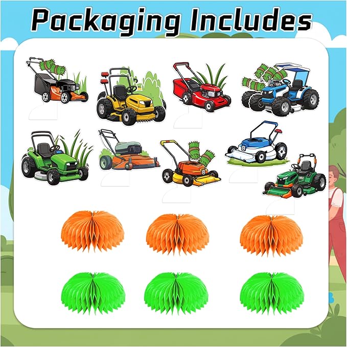 9 Pcs Lawn Mower Honeycomb Centerpieces Lawn Mower Table Decorations Lawnmower Party Decorations for Lawn Mower Birthday Party Supplies