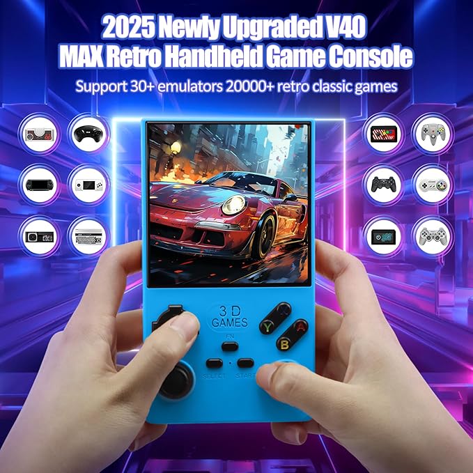 2026Newly Upgraded V40 MAX Retro Handheld Game Console with 256G Built-in 20000+ Classic Games, 4.0 Inch 4K HD IPS Screen Open Source Linux System, 4000mAh Battery, Portable Pocket Video Game Console