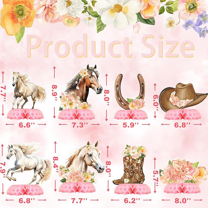 Girl Horse Party Centerpiece Set - Horse Honeycomb Girl Birthday Decorations and Horse Table Toppers for Kids' Horse-Themed Birthday and Baby Shower Table Decor