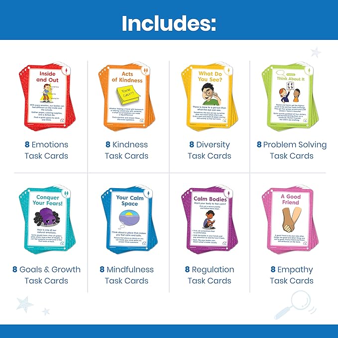 hand2mind Social Emotional Task Cards for Ages 8+, Social Emotional Learning, Play Therapy Toys for Counselors, Social Skills Activities for Kids, Conversation Starters, Emotional Regulation for Kids