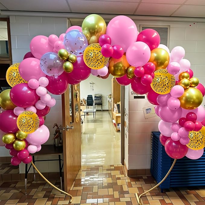 Hot Pink Cheetah Balloons, 60Pcs 12Inch Light Pink Metallic Gold & Leopard Print Balloons with Confetti Latex Balloon for Girl Women Birthday Bachelorette Baby Shower Safari Animal Theme Party Decor