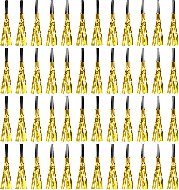 Gold New Years Noise Makers 48 PCS Glitter NYE Party Blowers Blowouts New Years Eve Games Favors Supplies Birthday Pep Rally for Adult Prank Graduation Sporting Events Horns Noisemakers Accessories