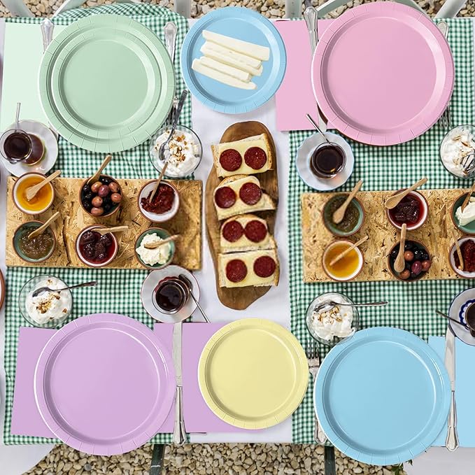Oigco 150 PCS Pastel Birthday Decorations - Pastel Paper Plates and Napkins - Rainbow Party Decorations for Birthday Baby Shower Wedding, Serves 50