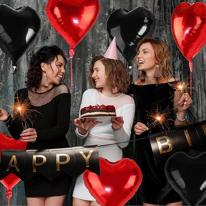 NOVWANG 18pcs Red Black Heart Balloons, 18 Inch Red and Black Heart Shape Foil Balloons Party Decorations for Valentines Birthday Wedding Party Decorations Supplies