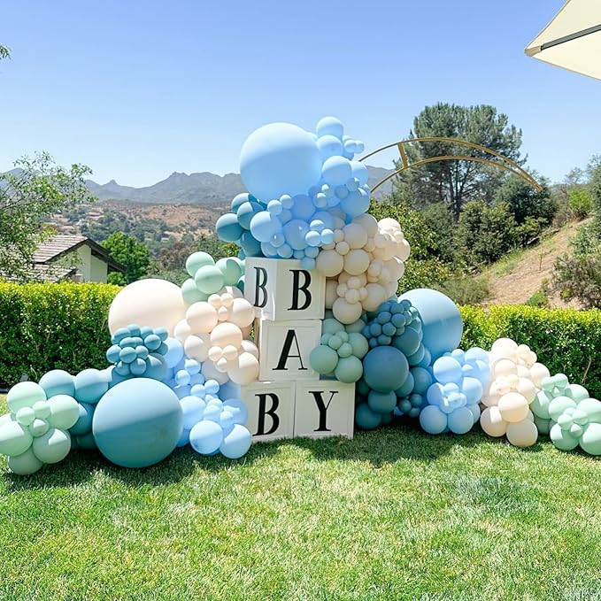 Blue and Green Birthday Decorations,Dusty Blue Sage Green Balloons Banner Star Heart Foil Balloon for Boys Girls Birthday Wedding Baby Bridal Shower Jungle Party Decorations