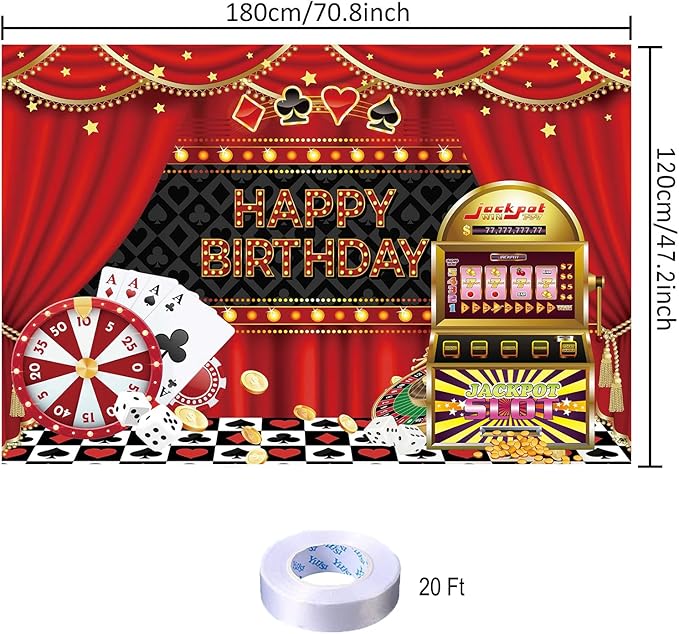 Casino Happy Birthday Backdrop Decorations Banner Luxurious Las Vegas Casino Night Photo Background for Home Indoor Outdoor Birthday Party Decorations Supplies 70.8 x 47.2 Inch