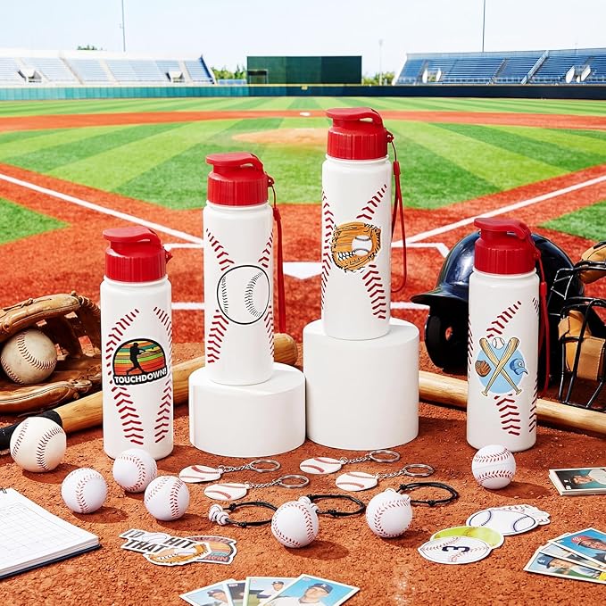 LemonRoad 164 Pcs Sports Party Favors Set 16 Plastic Cups 16 Charm Bracelets 16 Keychains 16 Mini Foam Stress Balls 100 Stickers for Sports Party Supplies (Baseball)