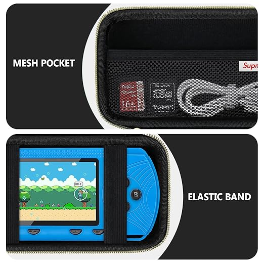 Supmay Carrying Case for GAMPLAE Handheld Game for Kids, 258 Retro Video Games Portable Gaming Player Storage Holder Travel Bag with Mesh Pocket for 3 Game Cards, Earphone,USB Cable, Black