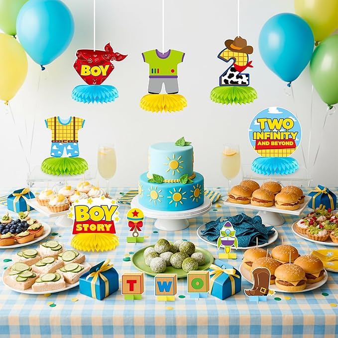 Boy Story Honeycomb Centerpieces - 12PCS Boy Story Two Infinity and Beyond Birthday Party Honeycomb Centerpieces Boys 2nd Party Table Decoration Boys Story 2nd Table Topper for Birthday
