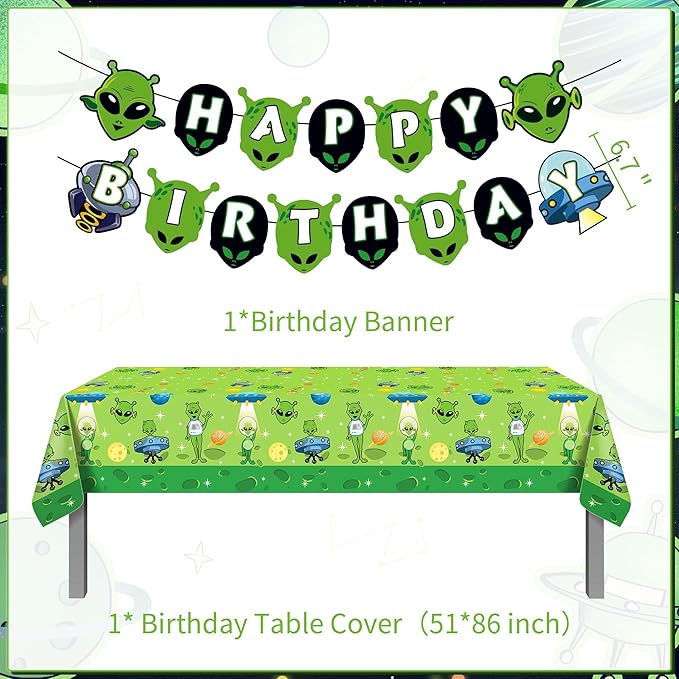 LaVenty Alien Theme Birthday Decoration Alien Prop Outer Space Party Decorations Alien Banner UFO Theme Birthday Party Supplies