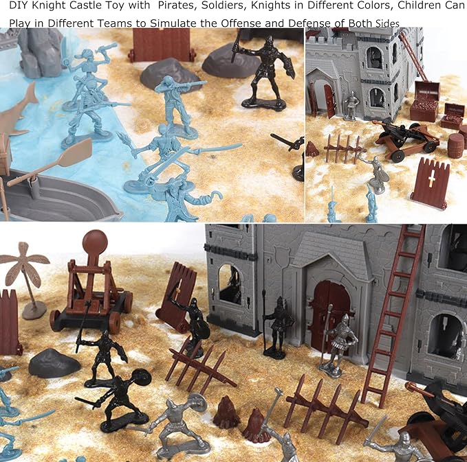 Medieval Castle Knight Toy Soldier Figures Army Men Toys, The Medieval Times Middle Ages DIY Castle Building Toy Piracy Knight Action Figurines with with 20 Piracies, 12 Soldiers, 8 Cavalry