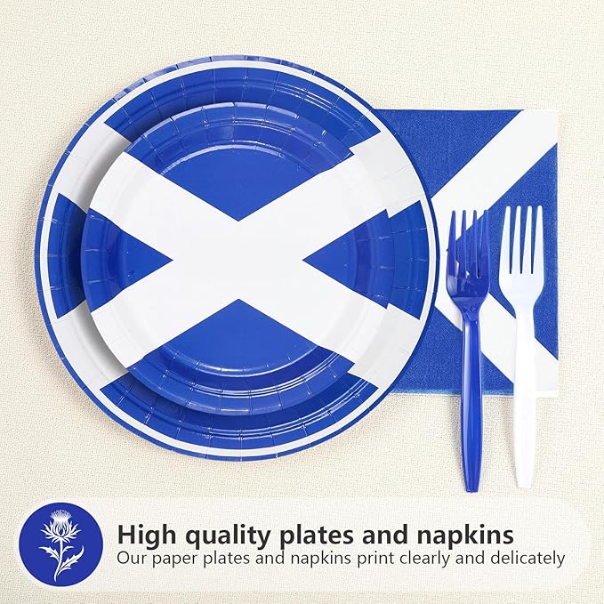 96 Pcs Scotland Flag Party Decorations Disposable Scottish Flag Paper Plates and Napkins St. Andrew's Day National Tableware Set for Country Decoration Patriotic Festival Party Supplies, Serves 24