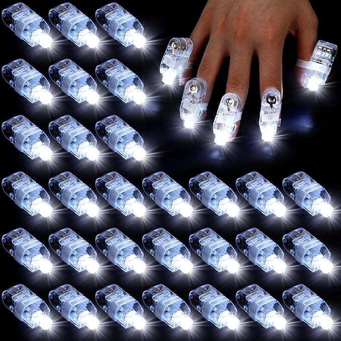Chivao 200 Pcs LED Finger Lights Mini Finger Flashlights Light up Ring Sticks for Adults Glow in The Dark Party Favors Birthday Rave Party Supplies (White)