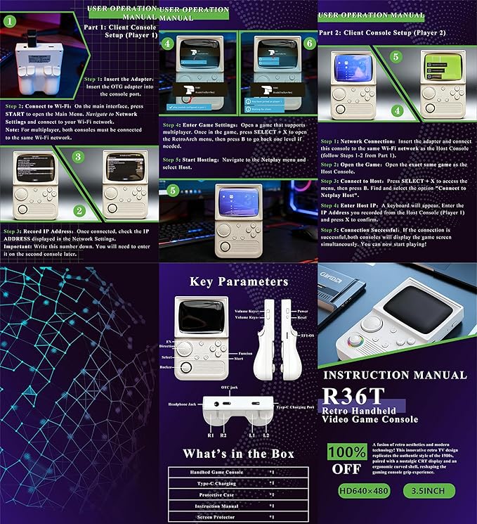 Retro Game Console R36T Handheld Game Console with 64GB Preloaded Games, Support WiFi Networked Fighting, 3.5" IPS Screen, Portable Emulator for Family, Adults & Nostalgic Players (White R36T 3.5")