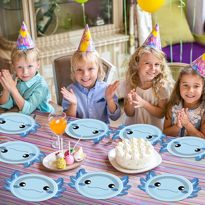 60Pcs Blue Axolotl Shaped Birthday Party Decorations Reptile Animals 7 Inch Dessert Paper Plates Cartoon Axolotl Disposable Tableware Set for Kids Boys Girls Party Baby Shower Supplies Favors