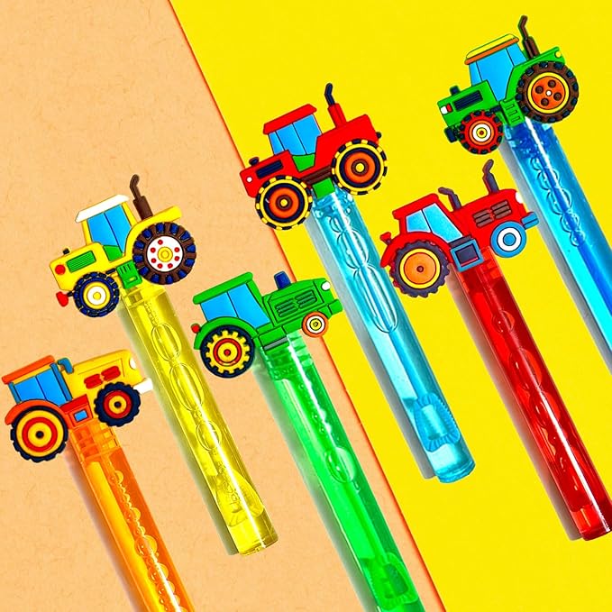 Tractor Party Favors,24Pcs Farm Tractor Bubble Wands for Kids, Cute Bubble Wand for Birthday Party Supplies Classroom Prizes Pinata Goodie Bag Stuffers Gift