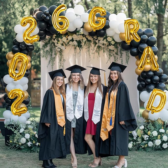 2026 Congrats Grad Balloons, 16 Inch Metallic Gold 2026 GRAD Foil Balloons Banner Sign for Graduation Decorations 2026, College High School Class of 2026 Graduate Congratulations Party Decor Supplies