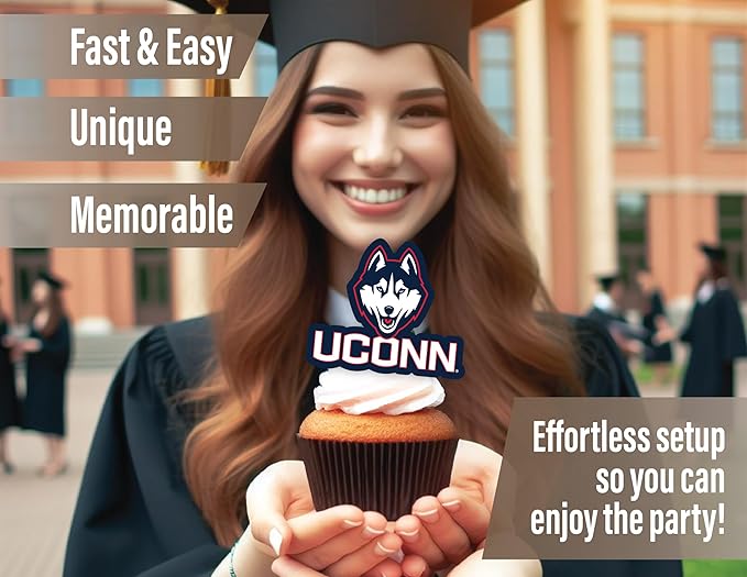 UConn Cupcake Topper Party Supplies for University of Connecticut Football, Birthday, Graduation Party Decorations (24 Pieces) (UCONN Huskies)