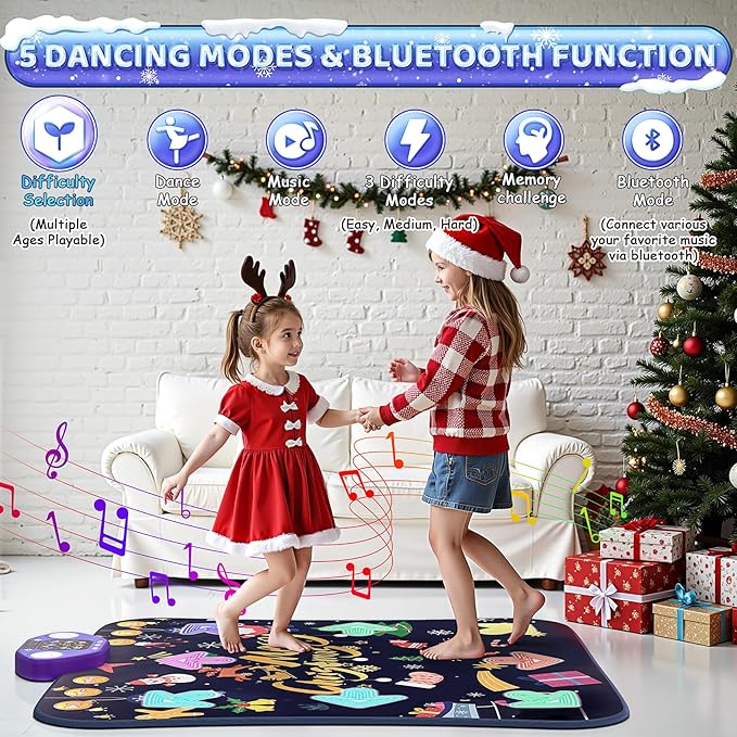 Dance Mat Toys for 3-12 Year Old Girls Boys, Kids Dance Mat with Light Up 8-Buttons & Wireless Bluetooth, Music Dance Toy with 5 Modes, Birthday Xmas Gifts for 3 4 5 6 7 8 9 10+ Year Old Girls Boys