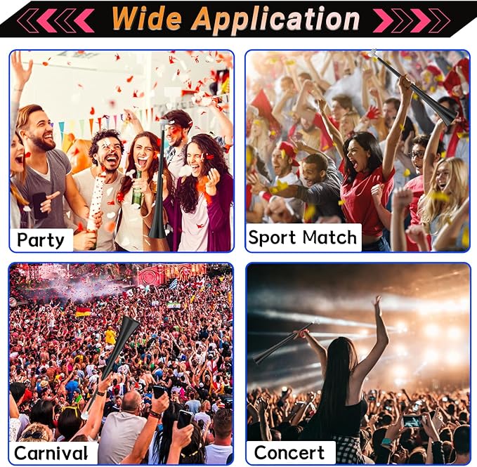 Collapsible Stadium Horn 24 Inch Vuvuzela Plastic Trumpet Horn Blow Horn Noisemakers Loud Sound Soccer Horn Cheer Horn for Sporting Events Graduation Games School Party Supplies Favors Accessories