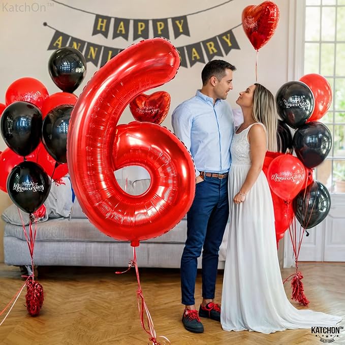 KatchOn, Giant Red 6 Year Old Balloon - 40 Inch | 6 Balloons for Birthday Boy | Red Balloon 6 Year Old, 6th Birthday Decorations For Boys | 6th Birthday Boy Birthday Decorations