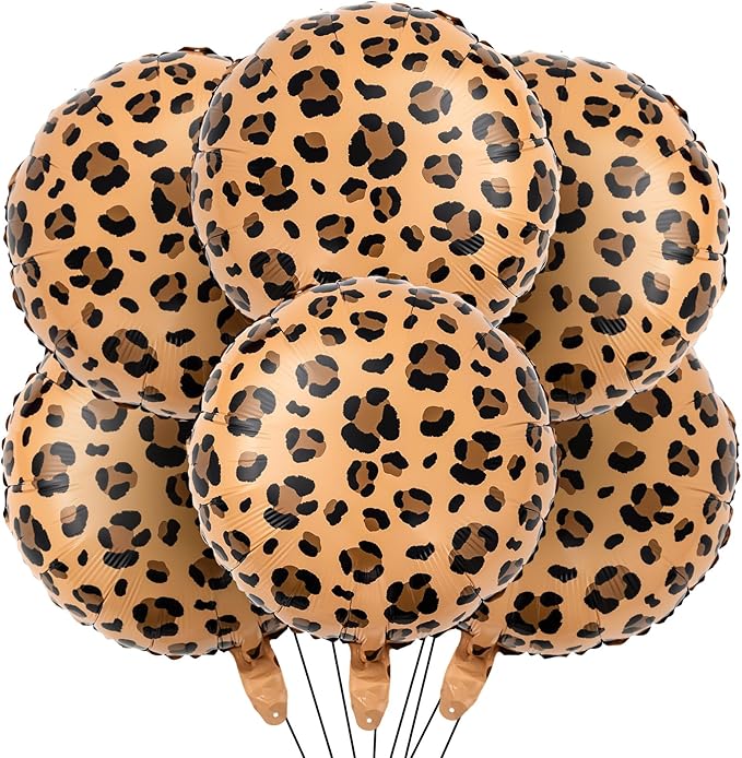 BBTO 6 Pcs 18 Inch Neon Rainbow Leopard Birthday Foil Balloons Color Cheetah Balloons Cheetah Birthday Decorations Neon Rainbow Leopard Decorations Supplies for Party (Golden Brown)