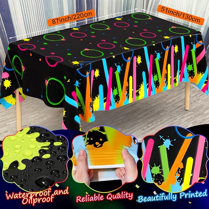 161Pcs Neon Party Decorations Glow in the Dark Birthday Supplies Neon Balloon Arch Kit & Backdrop Tablecloth UV Blacklight Luminous Glow Balloons Kids Teen Adult Rainbow 80s 90s Disco Party Decor