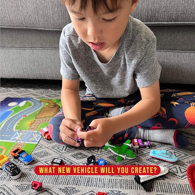 Popular Playthings Magnetic Vehicles for Toddlers 1-3, Mini Mix or Match Car Toys, Set of 9 Gift for Kids - Vehicles