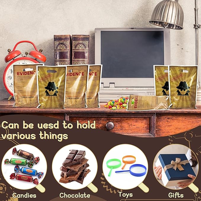 50Pcs Top Secret Spy Party Favor Bags Secret Agent Sweet Goody Candy Treat Bag Escape Room Party Decorations Mystery Spy Theme Plastic Gifts Bags Birthday Snack Bags for Kids Birthday Party Supplies