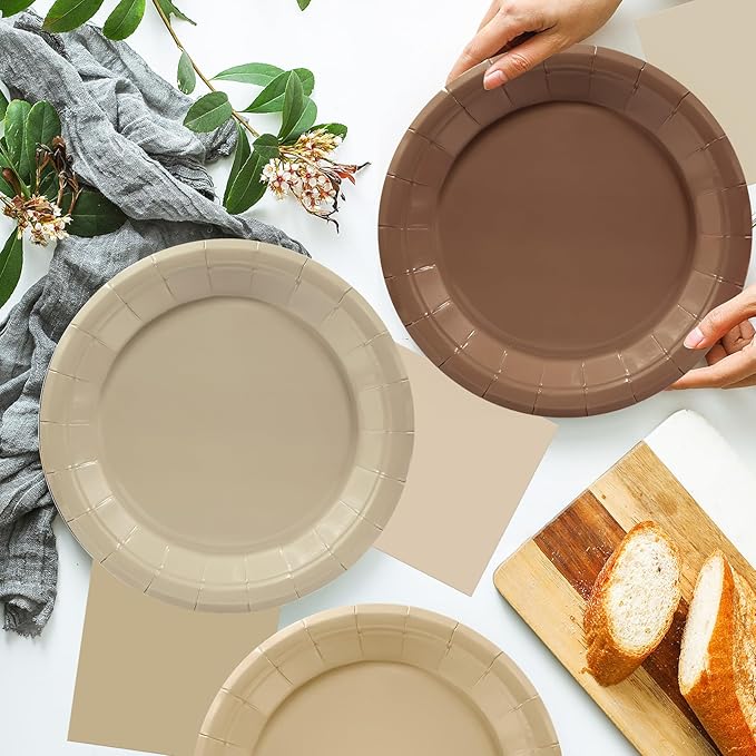 180pcs Gradient Brown Plates and Napkins Party Supplies,Brown Theme Birthday Party Paper Plates and Napkins Set,for Boho Baby Shower Wedding Gathering Party Decorations,Serve 60 Guests