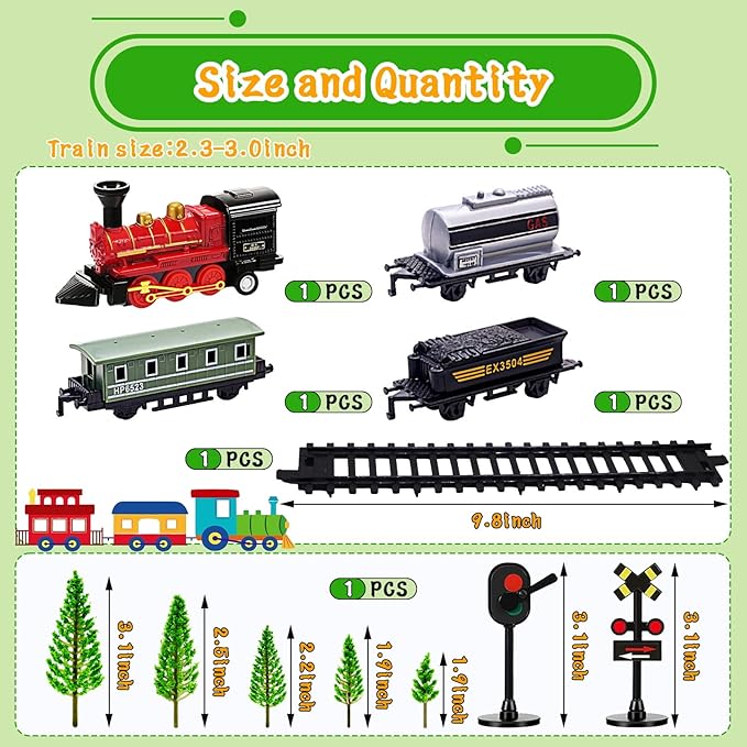 MEMOVAN Train Cake Toppers 13pcs Train Cake Decorations Mini Trains Toy Traffic Track Railway Lights Cake Topper Decorations for Boy's Kids Steam Trains Theme Birthday Party Supplies