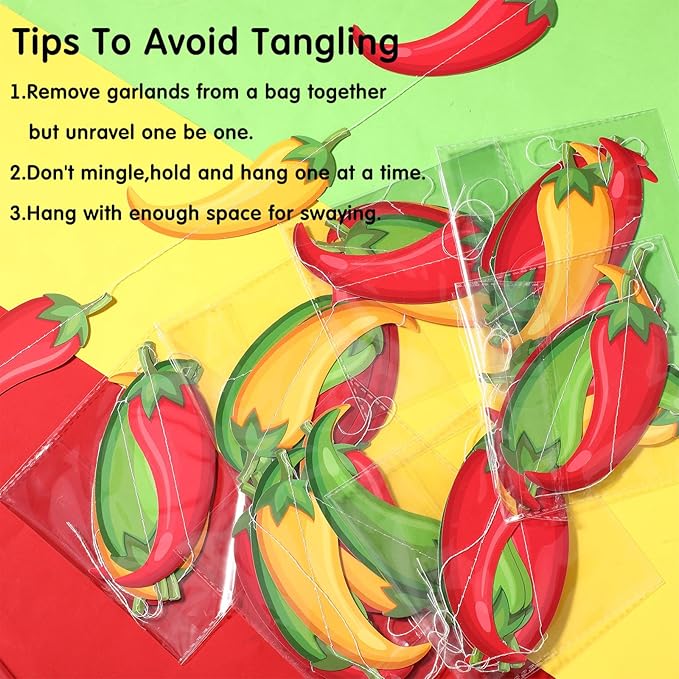 Frienda 8 Pcs Fiesta Cinco De Mayo Decorations Chili Pepper Garlands Fiesta Chili Cook Off Hanging Banners Contest Tasting Competition Decor Mexican Kitchen Cook Off Party Supplies(Colorful,Pepper)