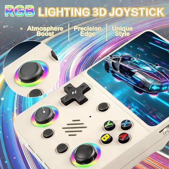 RG36PRO Video Game Console - Support 30000+Classic Games, 64G TF Card, Open Source System, 3.5-Inch Screen, 3000mAh Battery, Portable Console for Travel, Gift for Adult or Partner-White